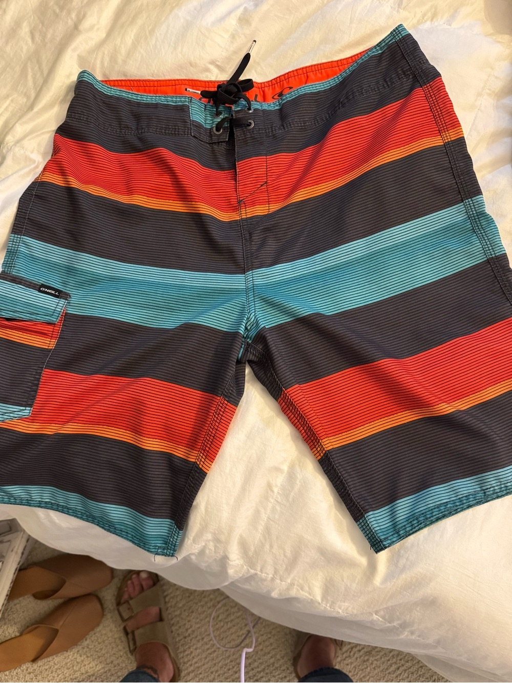 O’Neill Men's Striped Red & Teal Swim/ Board Trunks size 34 Coastal